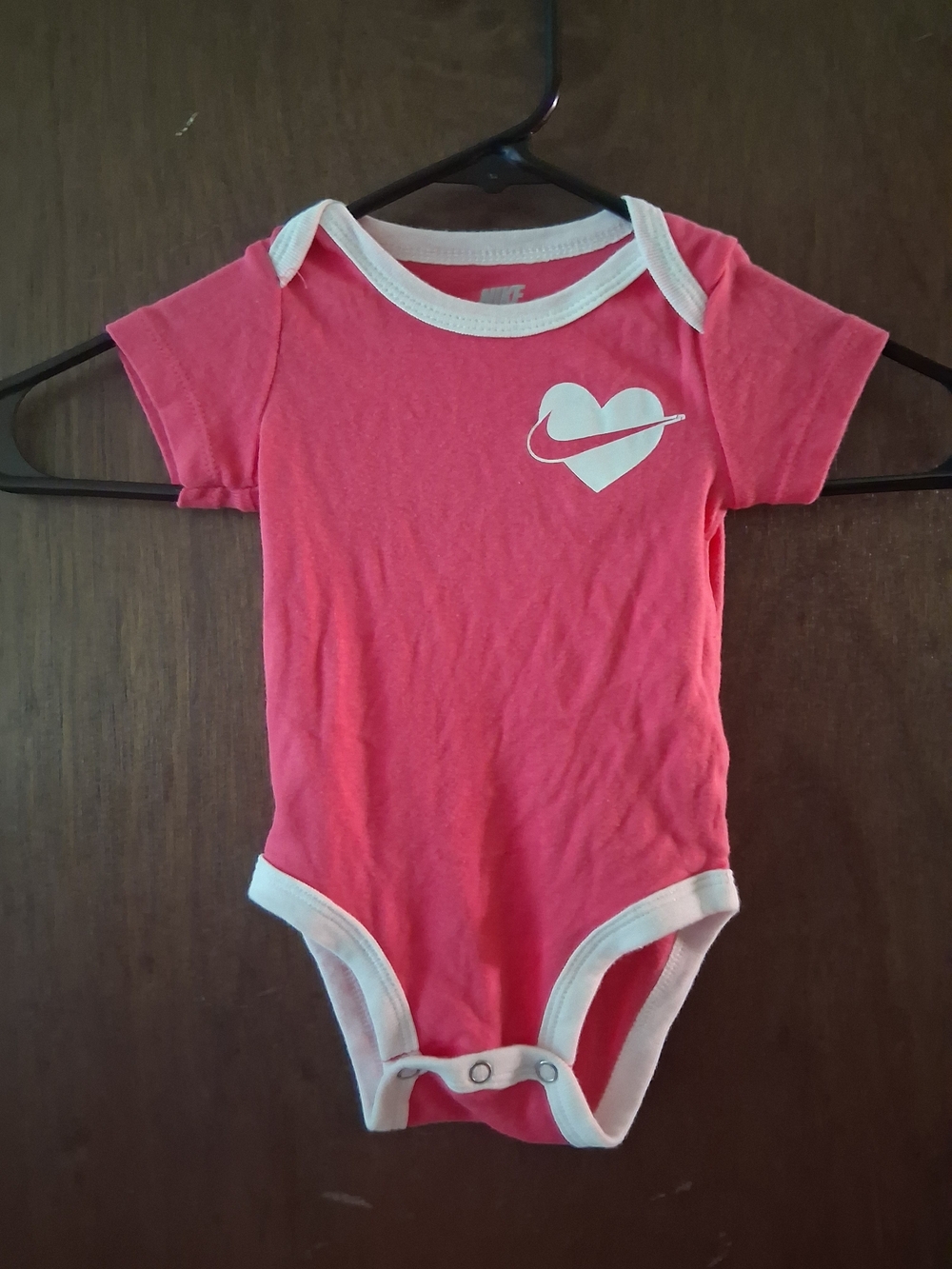 Nike Pink Baby One-Piece Bodysuit with White Trim